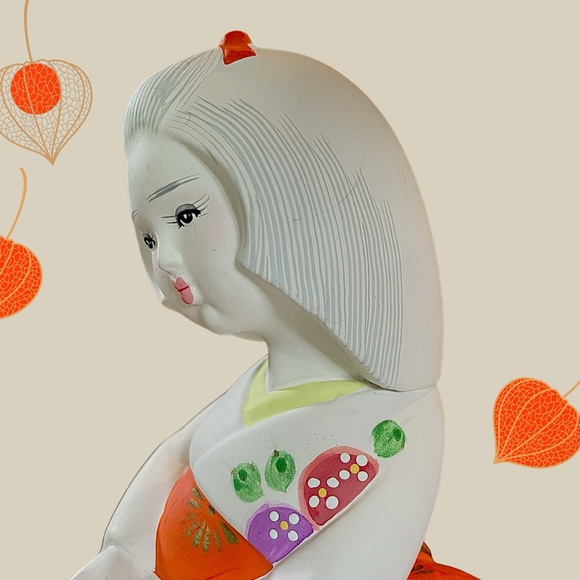 Vintage Japanese Hakata Ningyo Doll Unglazed Hand Painted 11"h Clay Figurine - Picture 11 of 15